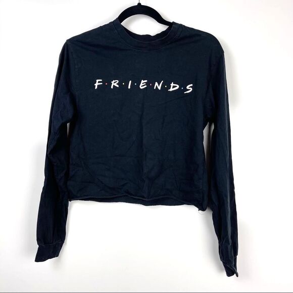 FRIENDS Long Sleeve Crewneck Graphic T-Shirt Cropped Black Women's Size Small - Picture 1 of 8